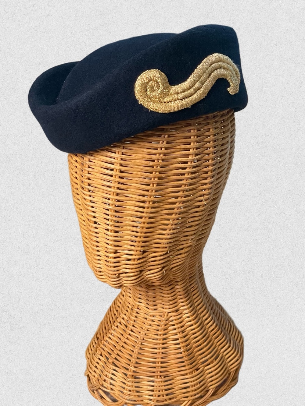 Vintage Navy Blue Wool with Gold Embroidered Accent Hat